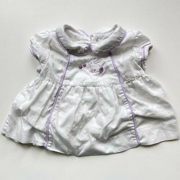 JANIE AND JACK Layette Bunny Dress White Purple Cotton Easter Spring Infant 3-6m - Picture 2 of 8